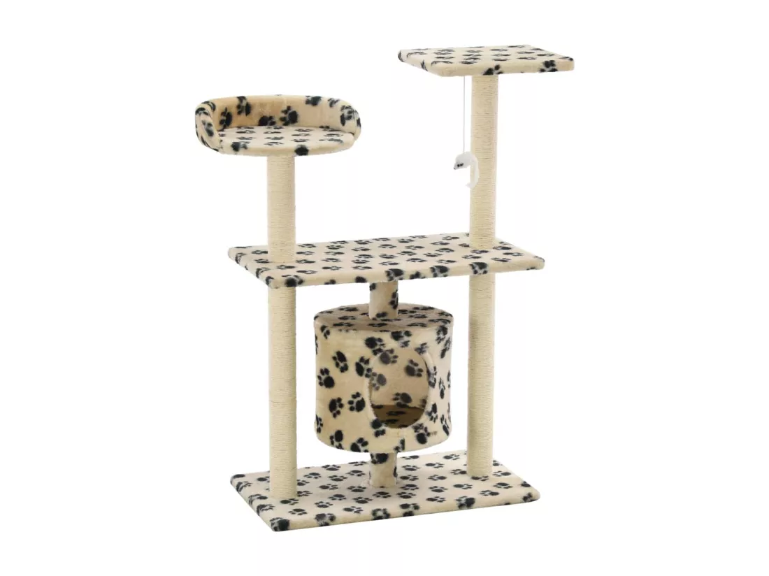 Arbre à chat avec griffoir en sisal 95 cm Beige Motif de pattes