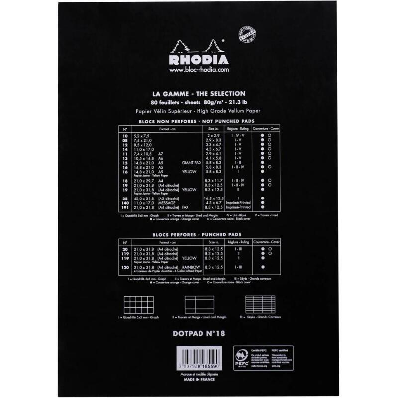 Bloc agrafé dotPad N°18 A4 80 feuilles DOT 80 g. - Noir