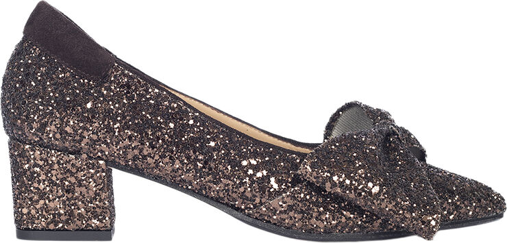 ANGULUS Sløjfe pump i funklende glitter 2487/2193 brown glitter/dark b