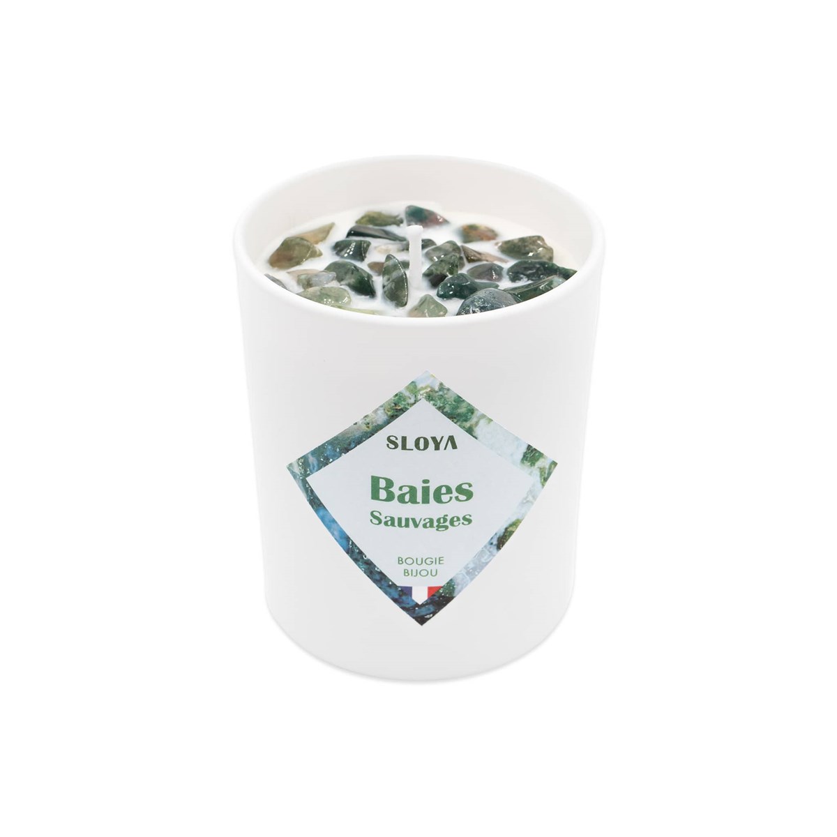 Bougie bijou pierres Agate Mousse - parfum Baies Sauvages