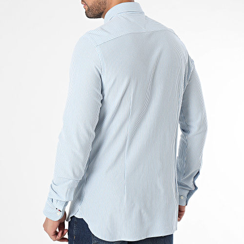 Chemise Manches Longues A Rayures 1985 0678 Bleu Clair Blanc