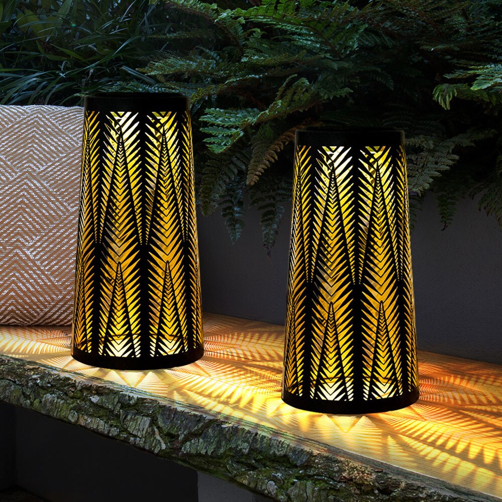 2x LED Solarleuchte, schwarz-gold, Lichteffekt, H 24,5 cm