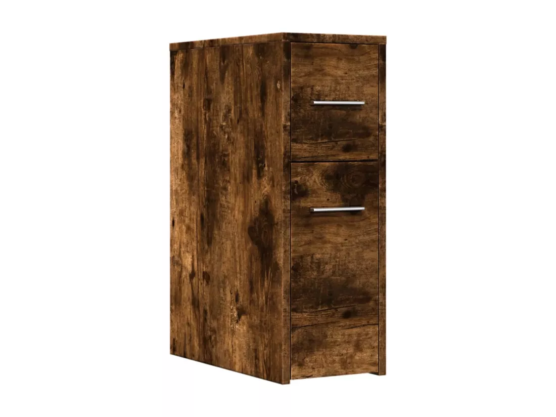 Armoire de salle de bain étroite avec roulettes chêne fumé