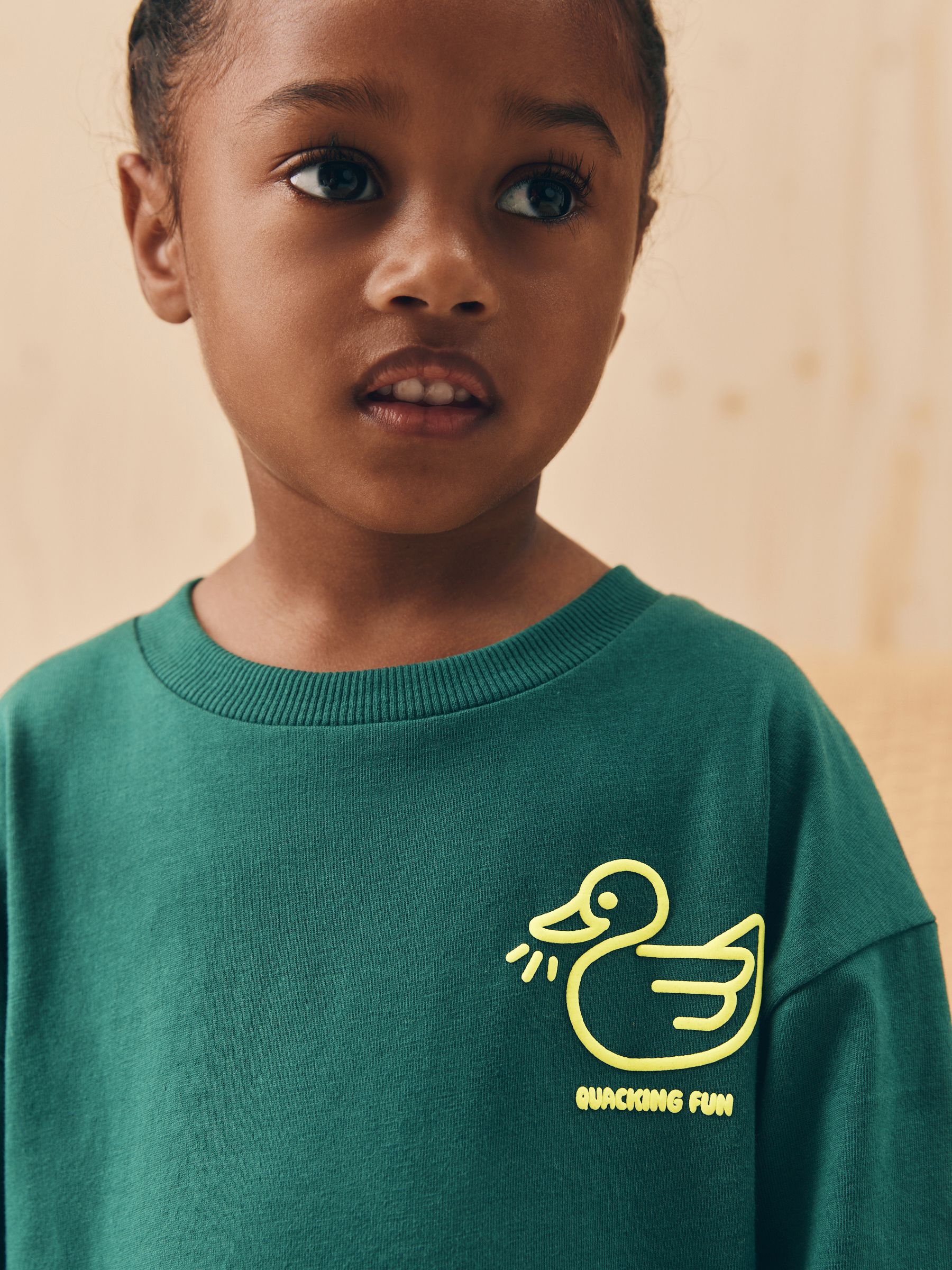 Groen met eenden - Semi-effen T-shirt met lange mouwen (3mnd -7jr)