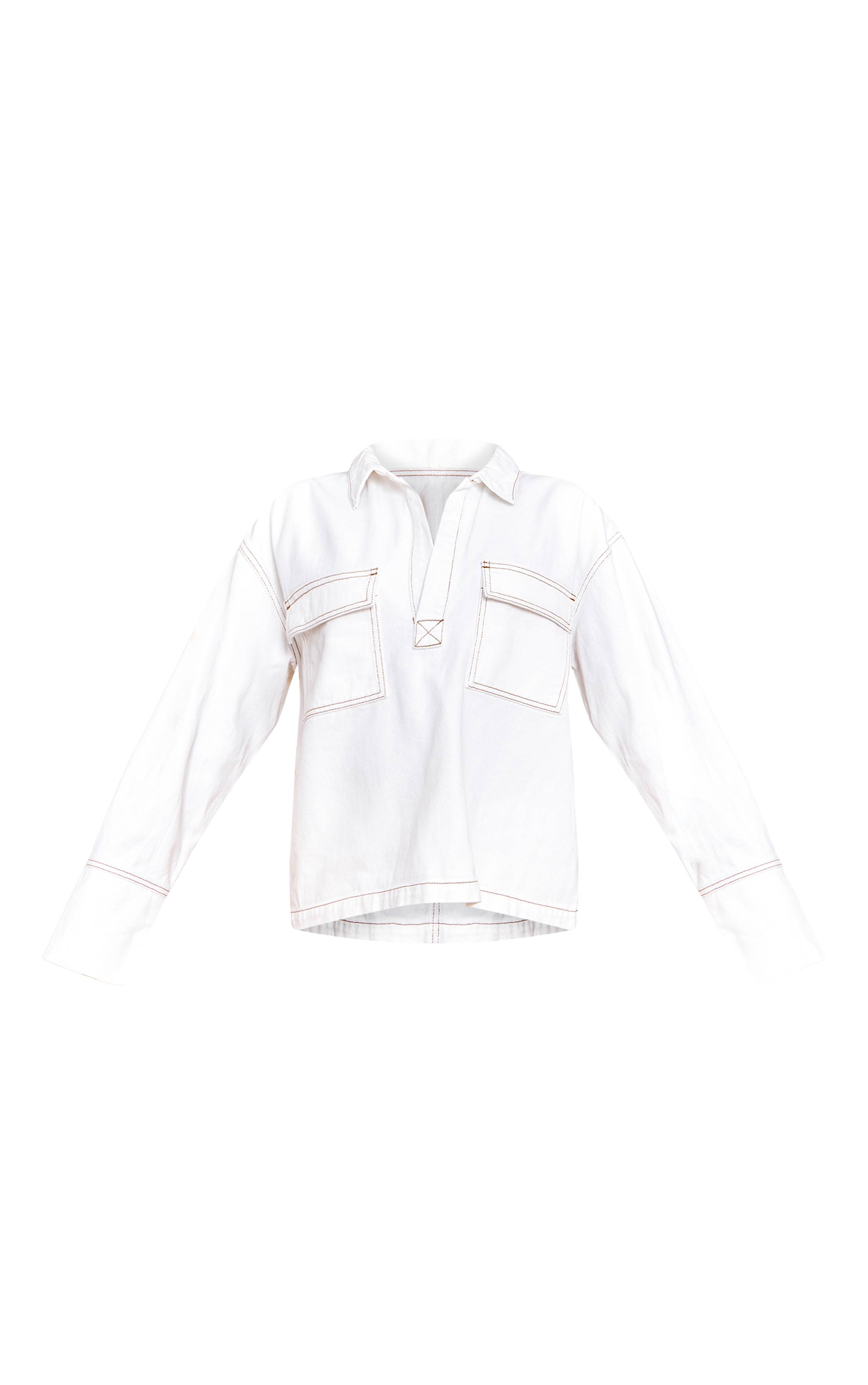 Blanc Chemise En Jean Oversize Avec Détail De Poches