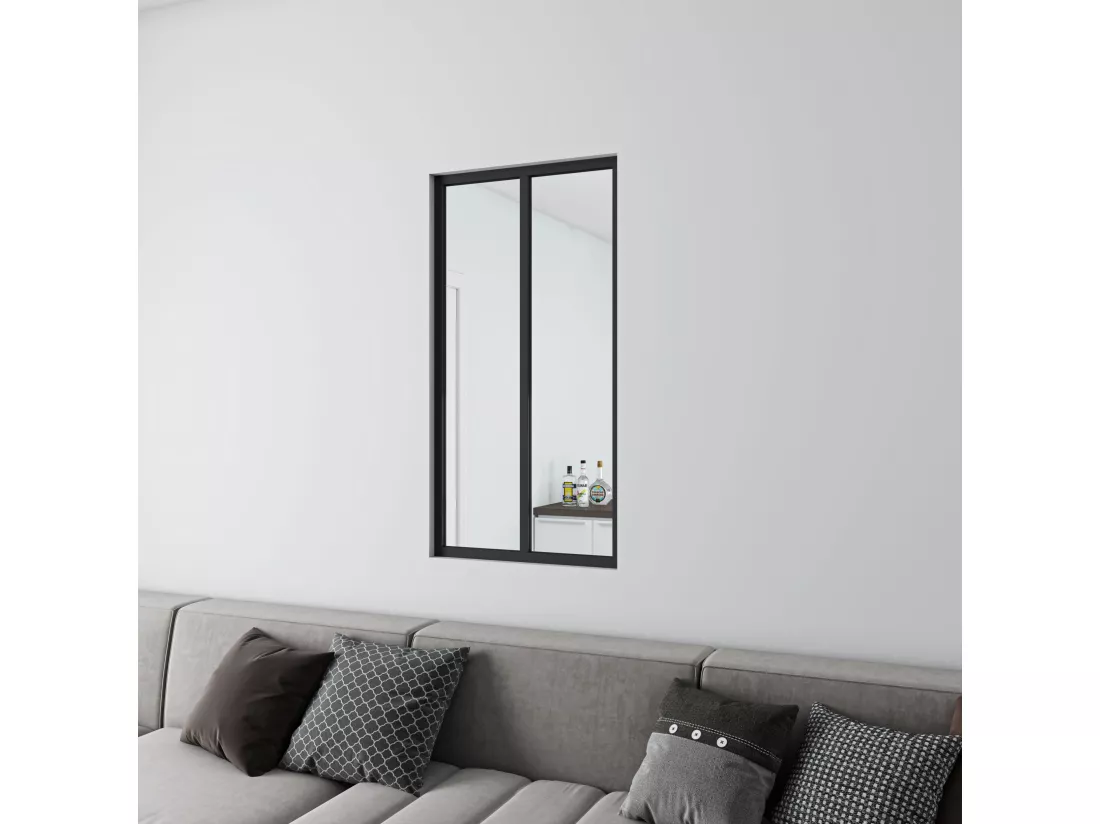 Verrière Atelier en aluminium noir mat - 63x108cm - Noir -2 Vitrages Clairs