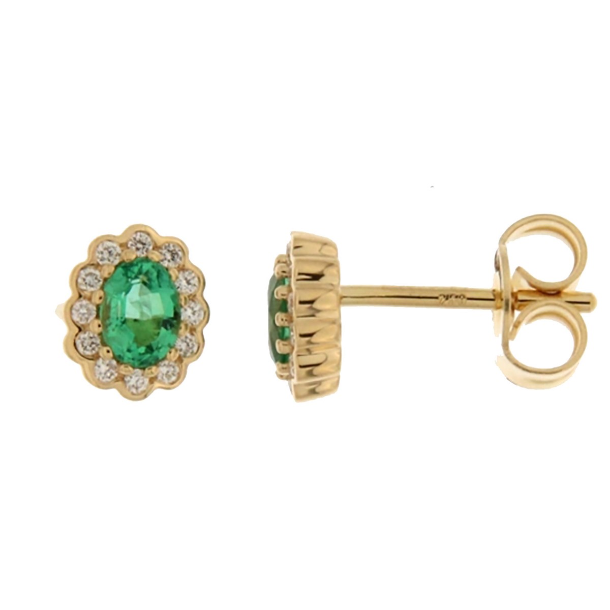 Boucles d'oreilles émeraude diamants or jaune