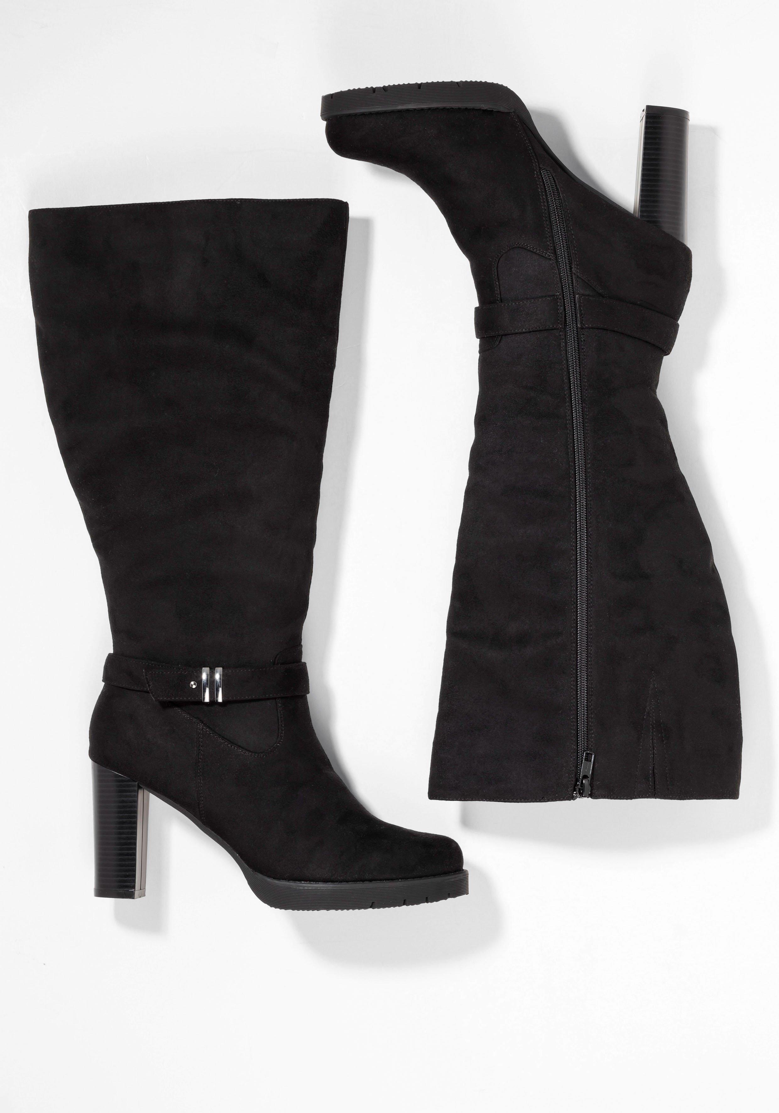 Weitschaftstiefel in Velourslederoptik, mit Schnallenband