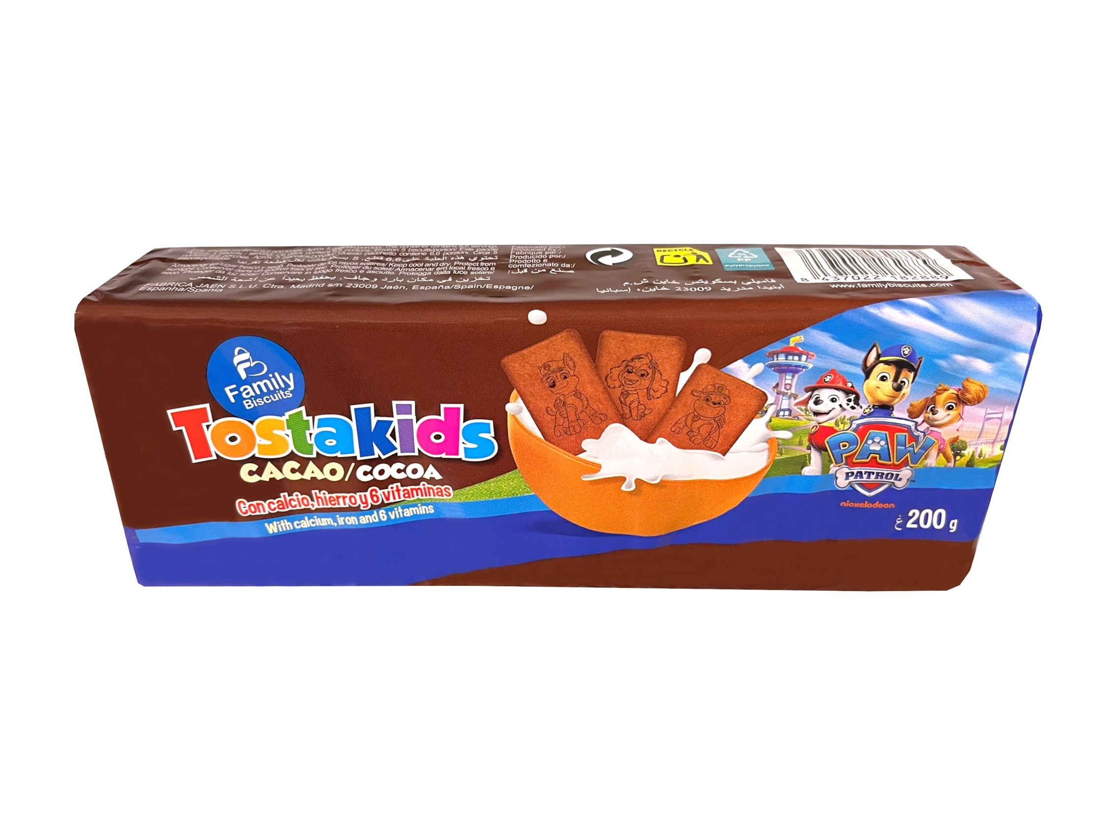 BOLACHAS FAMILY BISCUITS TOSTAKIDS CACAO PAW PATROL 200G