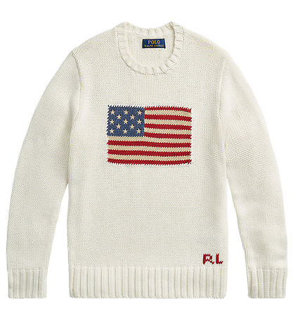Polo Ralph Lauren Bluse - Strick - Weiß m. Flagge