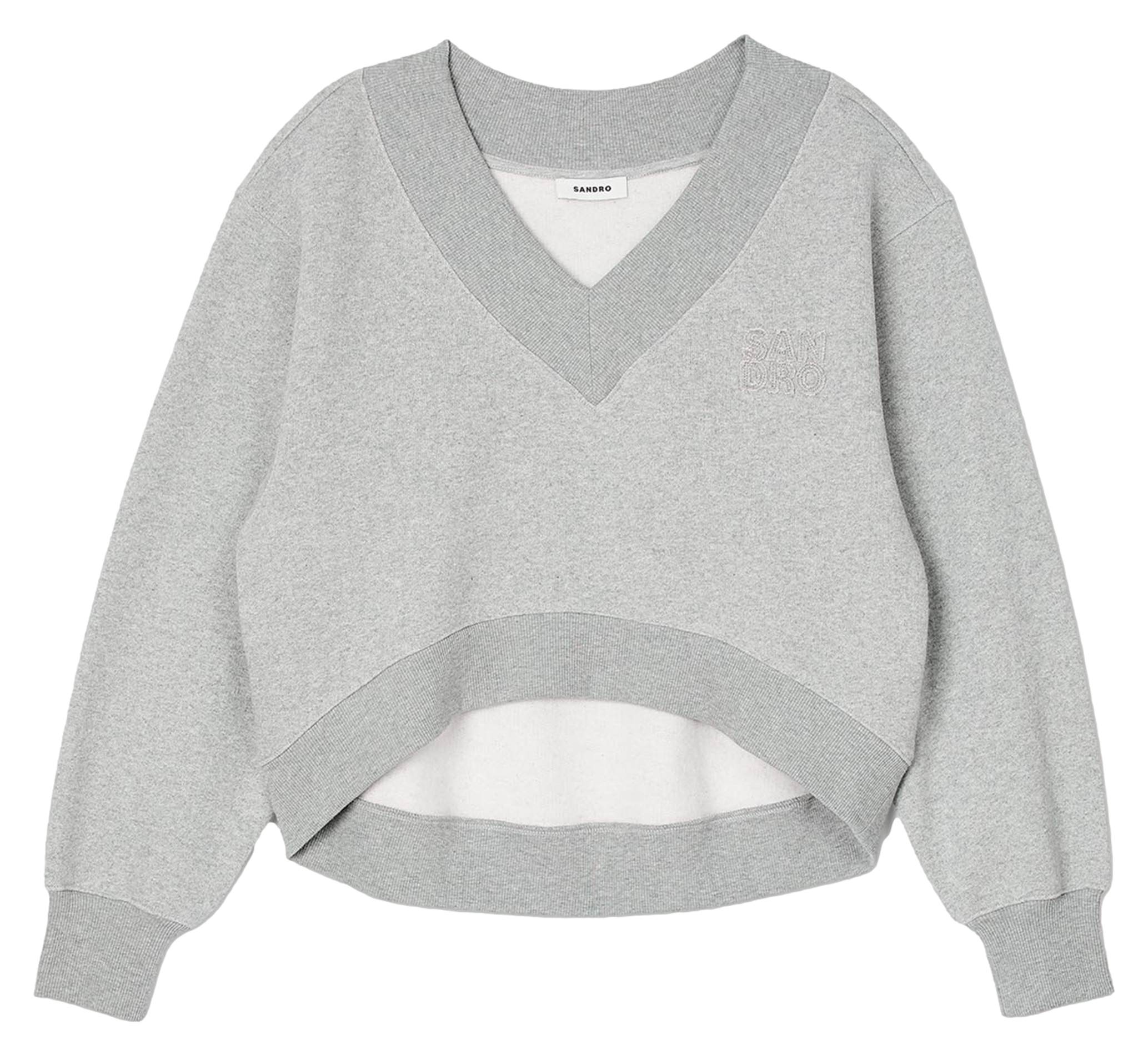 Sweat col V ample en coton mélangé | Gris