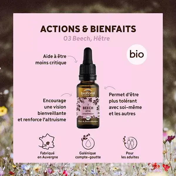 Florais de Bach Biofloral 03 Beech Heath - Conta-gotas - Orgânico Demeter 20 ml