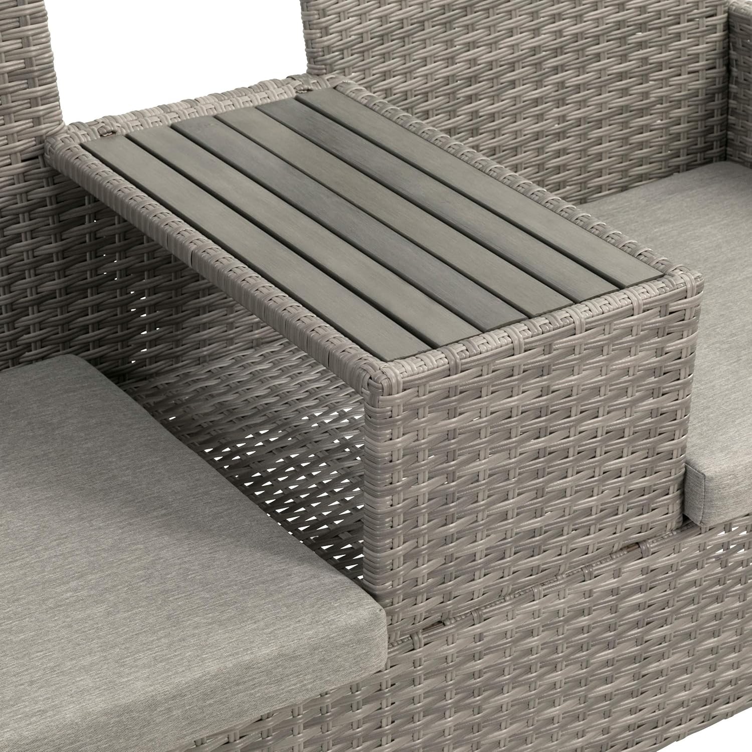 greemotion Rattan-Bank Felin, Gartenbank mit Tisch, ca. 141 x 86,5 x 66 cm, Grau