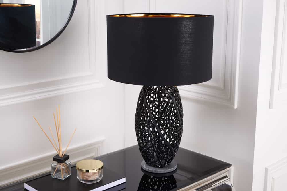 Design Tischlampe ABSTRACT LEAF schwarz Metall Marmorfuß handmade