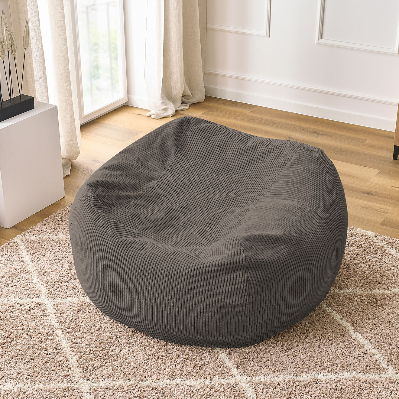 Bobochic Pouf ultra moelleux en Velours côtelé Voltaire taupe - 120x70x60 cm