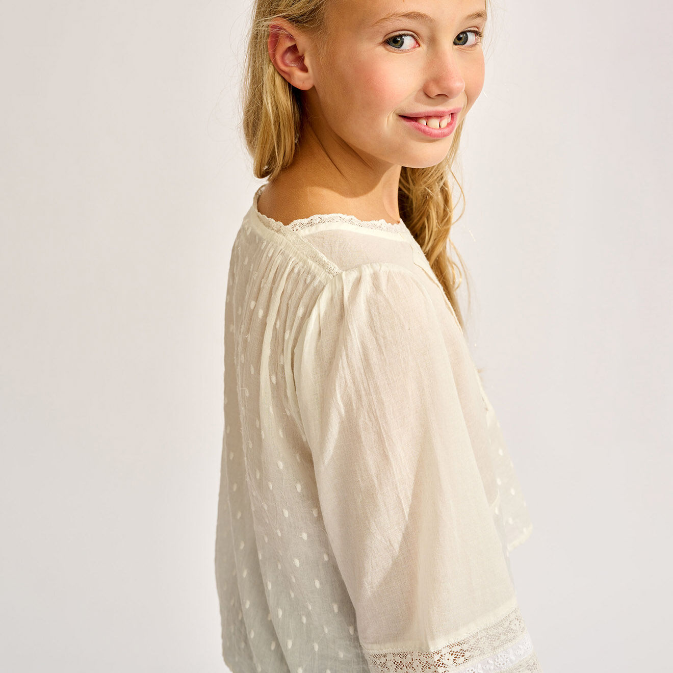 Bellerose Blouse brodée & dentelle Hallo blanche