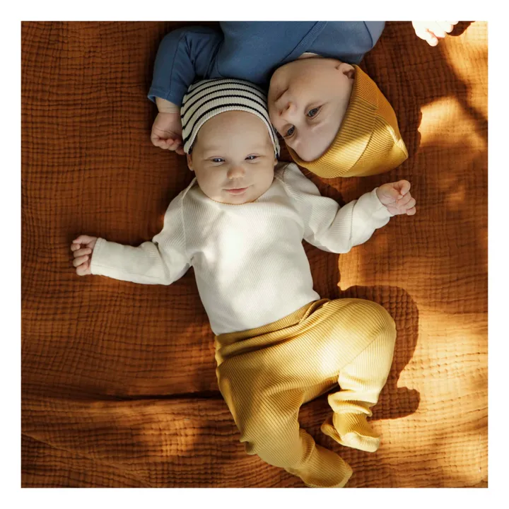 Minimalisma Bonnet Rayé en Soie Bambi | Bleu marine