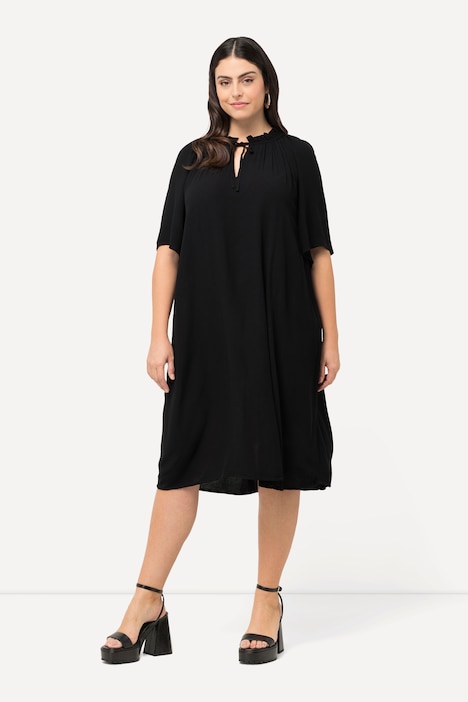 Kleid , Rüschen, A-Linie, Tunika-Ausschnitt, Halbarm