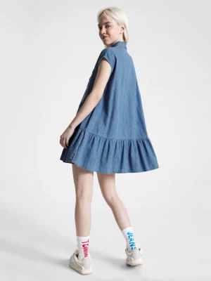 Vestido Camisa Jeans Chambray com Insígnias