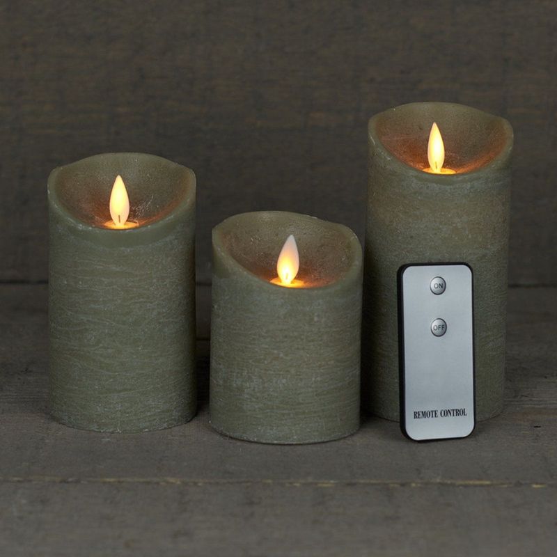 Anna's Collection LED kaarsen/stompkaarsen 3x st taupe afstandsbediening kaarsenset