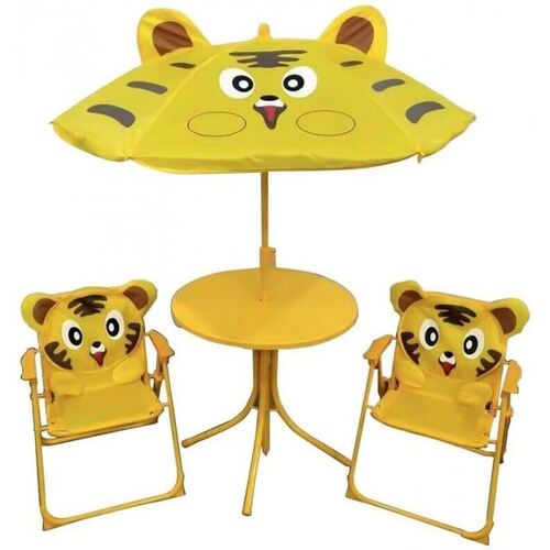 Strend Pro - Set 1 mesa con sombrilla, 2 sillas Amarillo