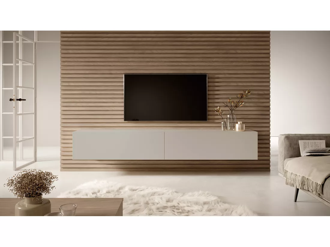 Meuble TV - 200 cm - taupe (gris-beige) - BISIRA