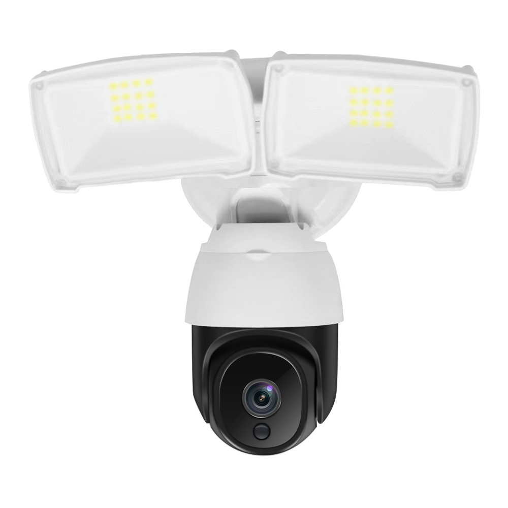 WiFi IP Kamera 2MP 1080p mit Zwei Wege Audio / Micro SD / Scheinwerfern (1500 Lumen) und Wandhalterung für iOS/Android (IP66) - Weiss