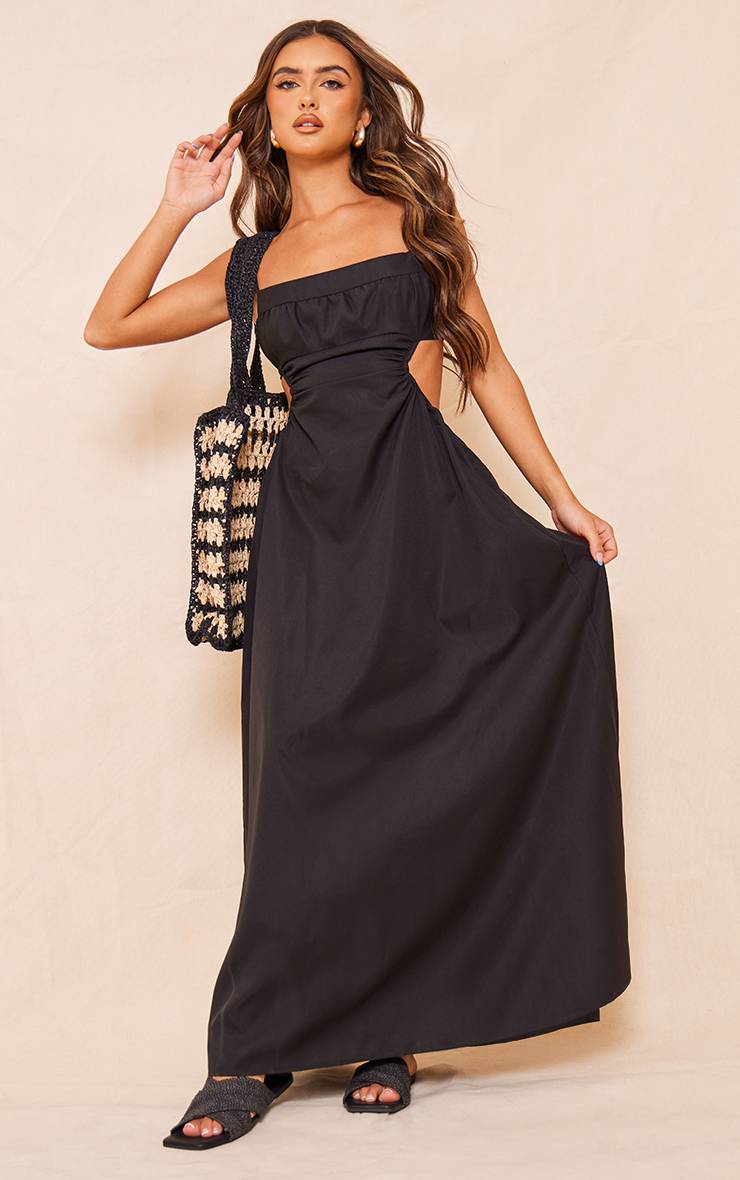 Noir Robe Longue Dos Découpé