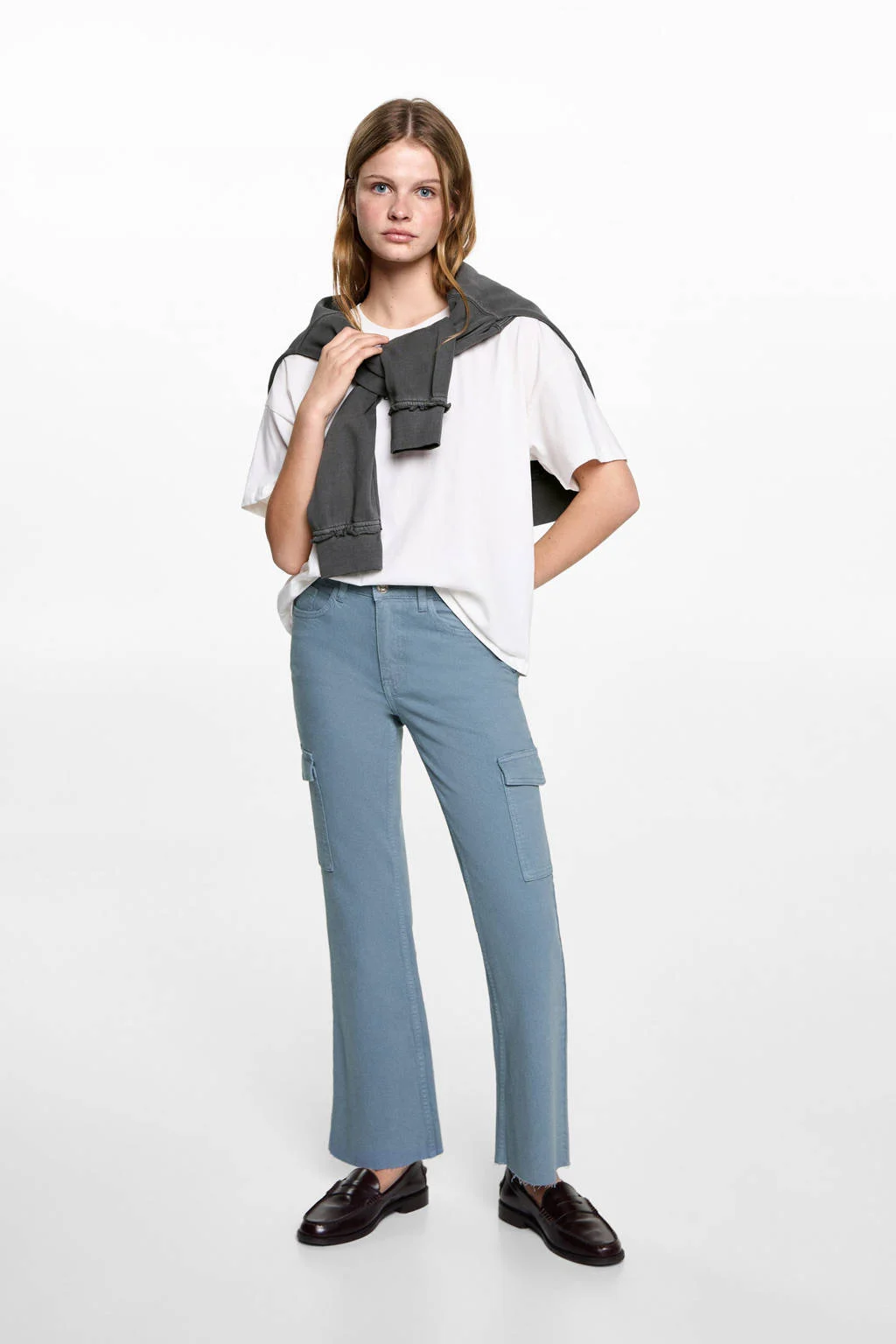 MANGO TEEN regular cargo broek blauw