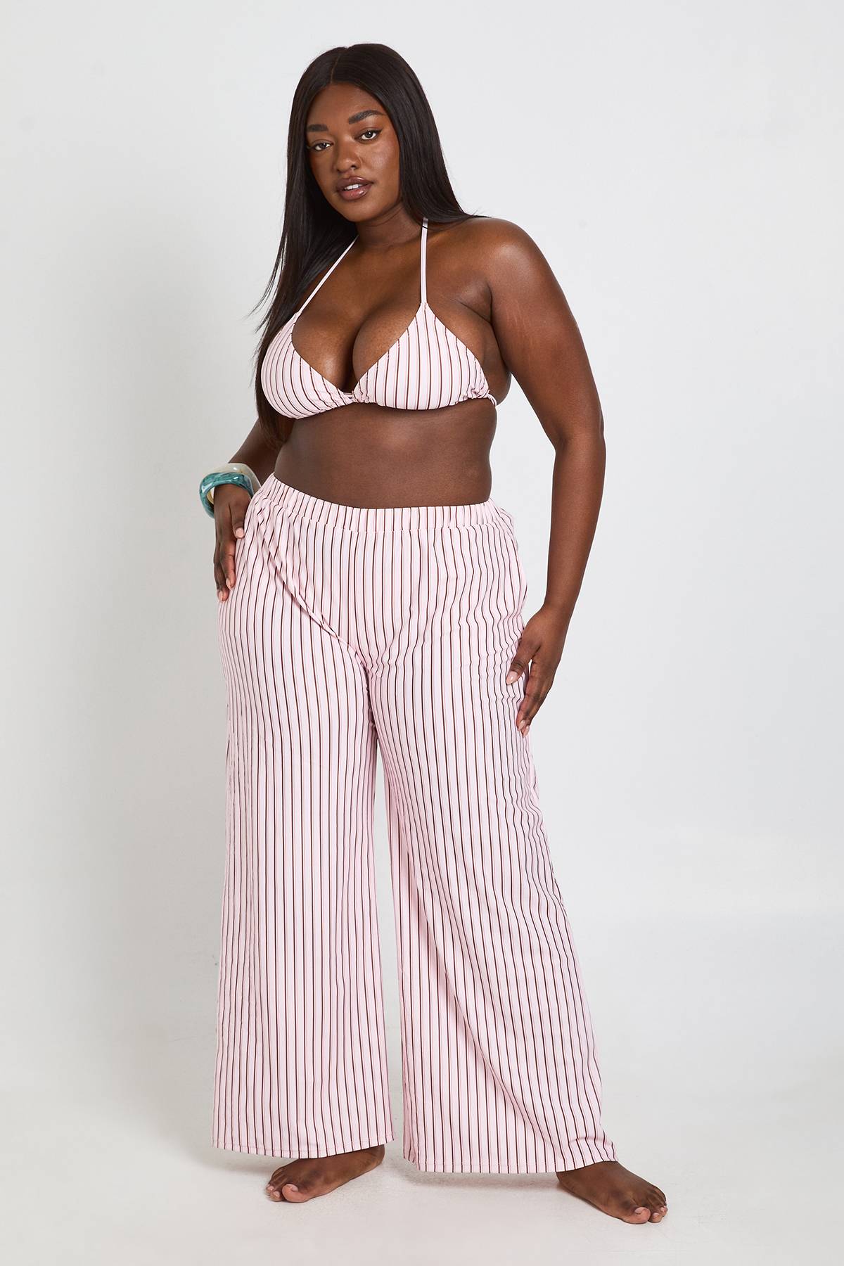 boohoo Pantalon De Plage Grande Taille À Rayures