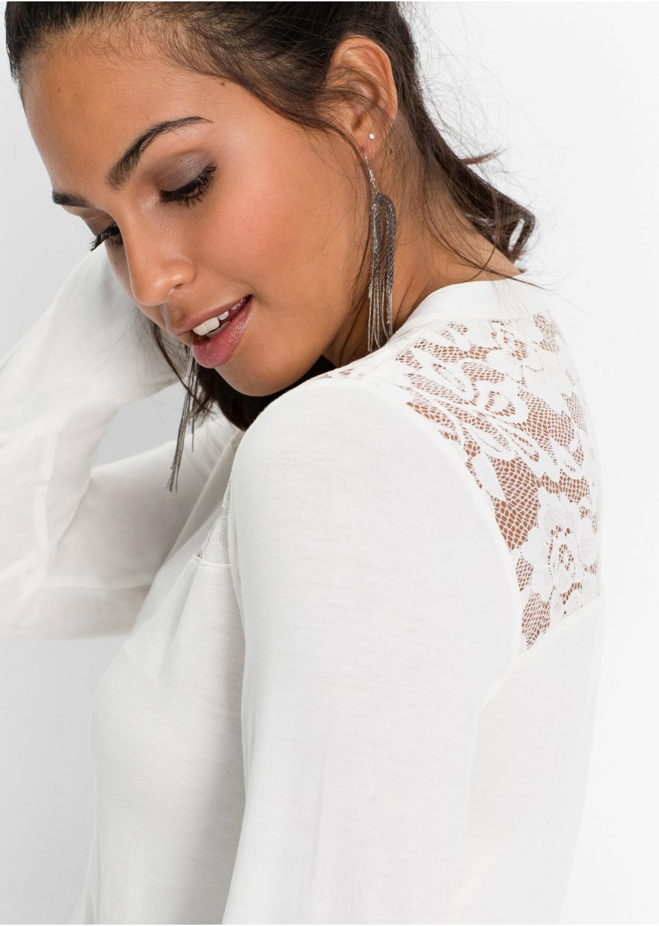 T-shirt Henley à empiècement dentelle