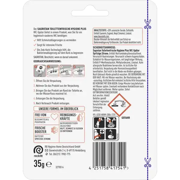 Toilettenfrische Hygiene Plus Spritzige Zitrone WC-Spüler