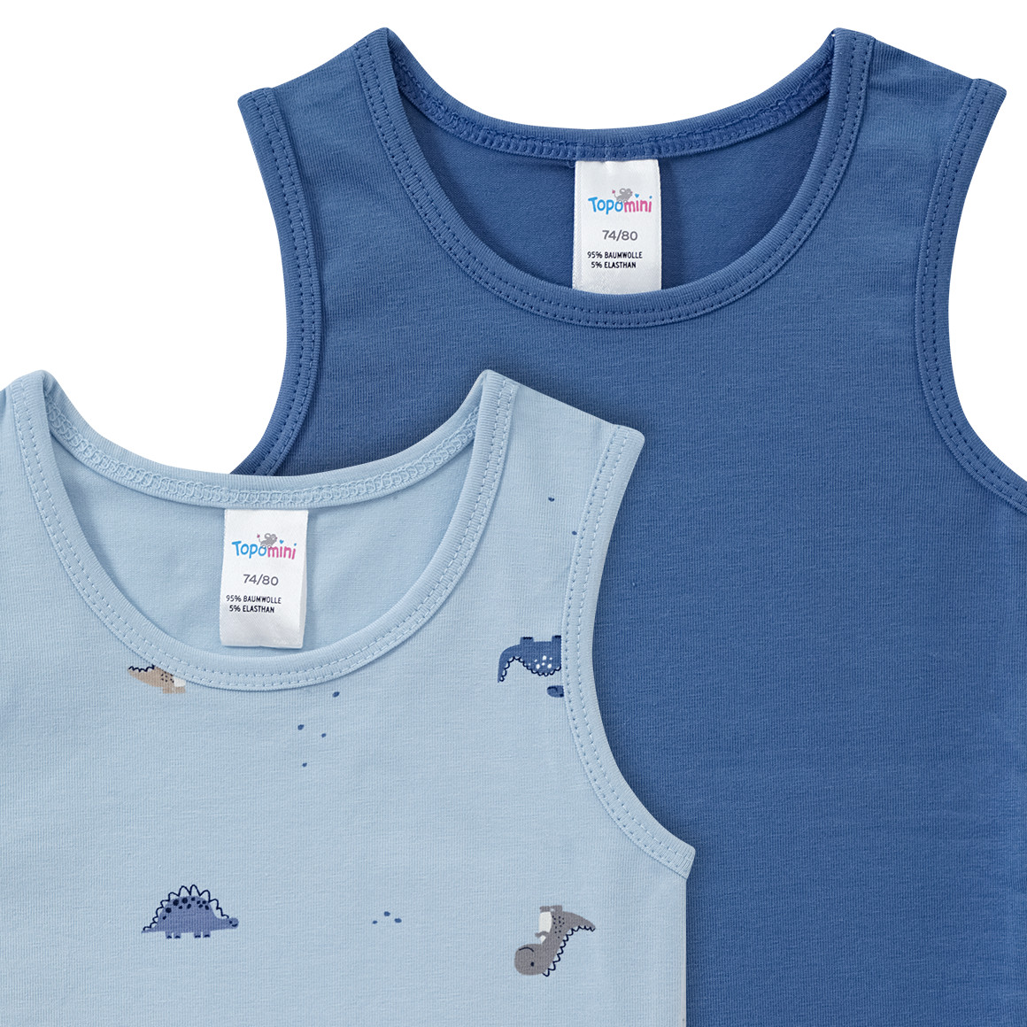 Topomini 2 Baby Unterhemden in verschiedenen Dessins hellblau / blau