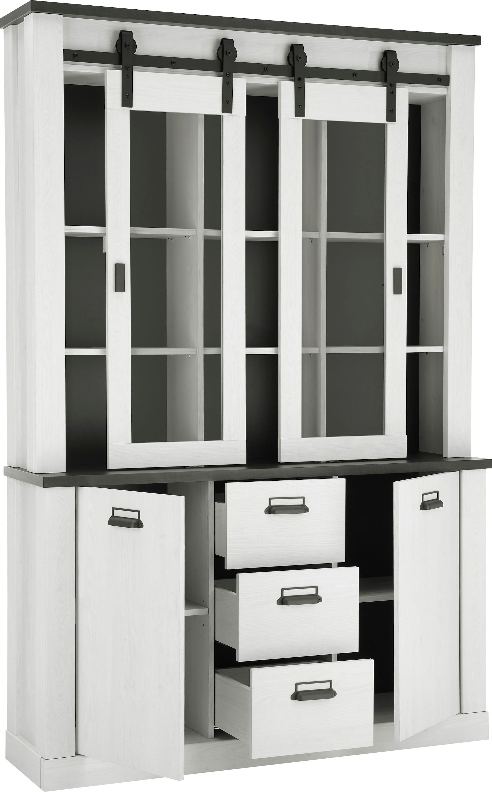 Home affaire Buffet »SHERWOOD« Holz Dekor, mit Scheunentorbeschlag und Apothekergriffen, Breite 133cm