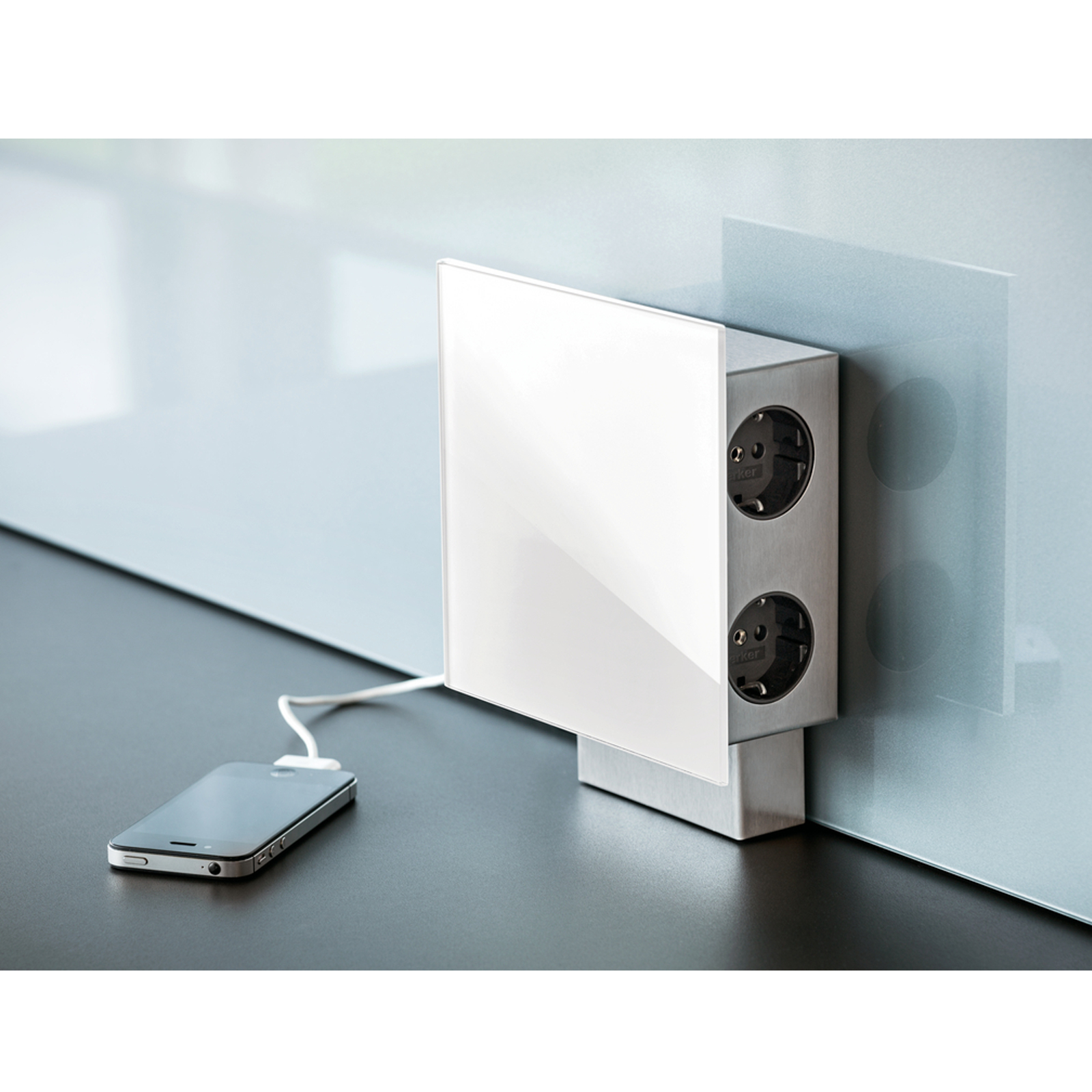 3-fach Steckdosenelement - weiß-silber - 2 USB-Anschlüsse
