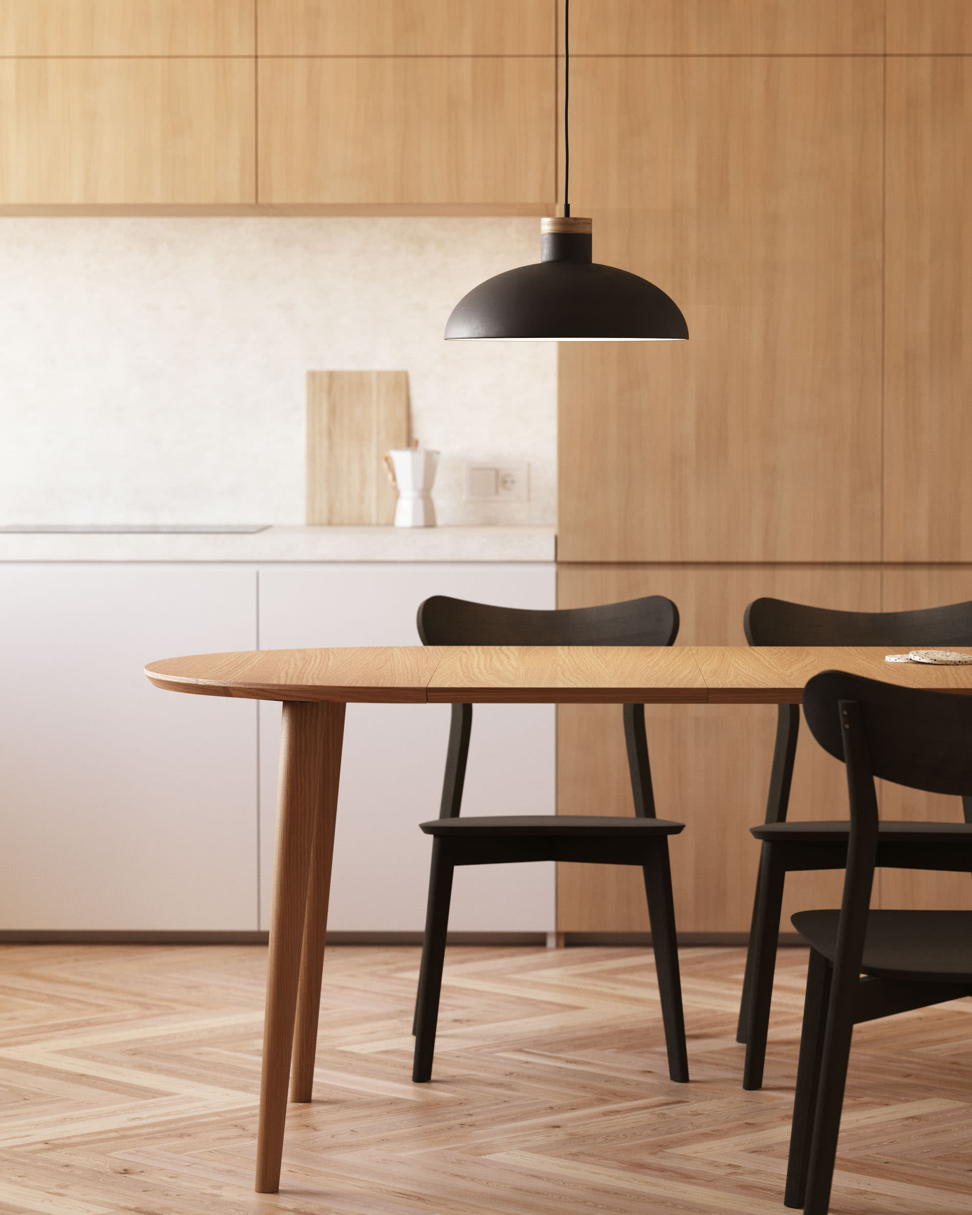 Kave Home - Oqui uitschuifbare ronde tafel van MDF in eikenfineer met