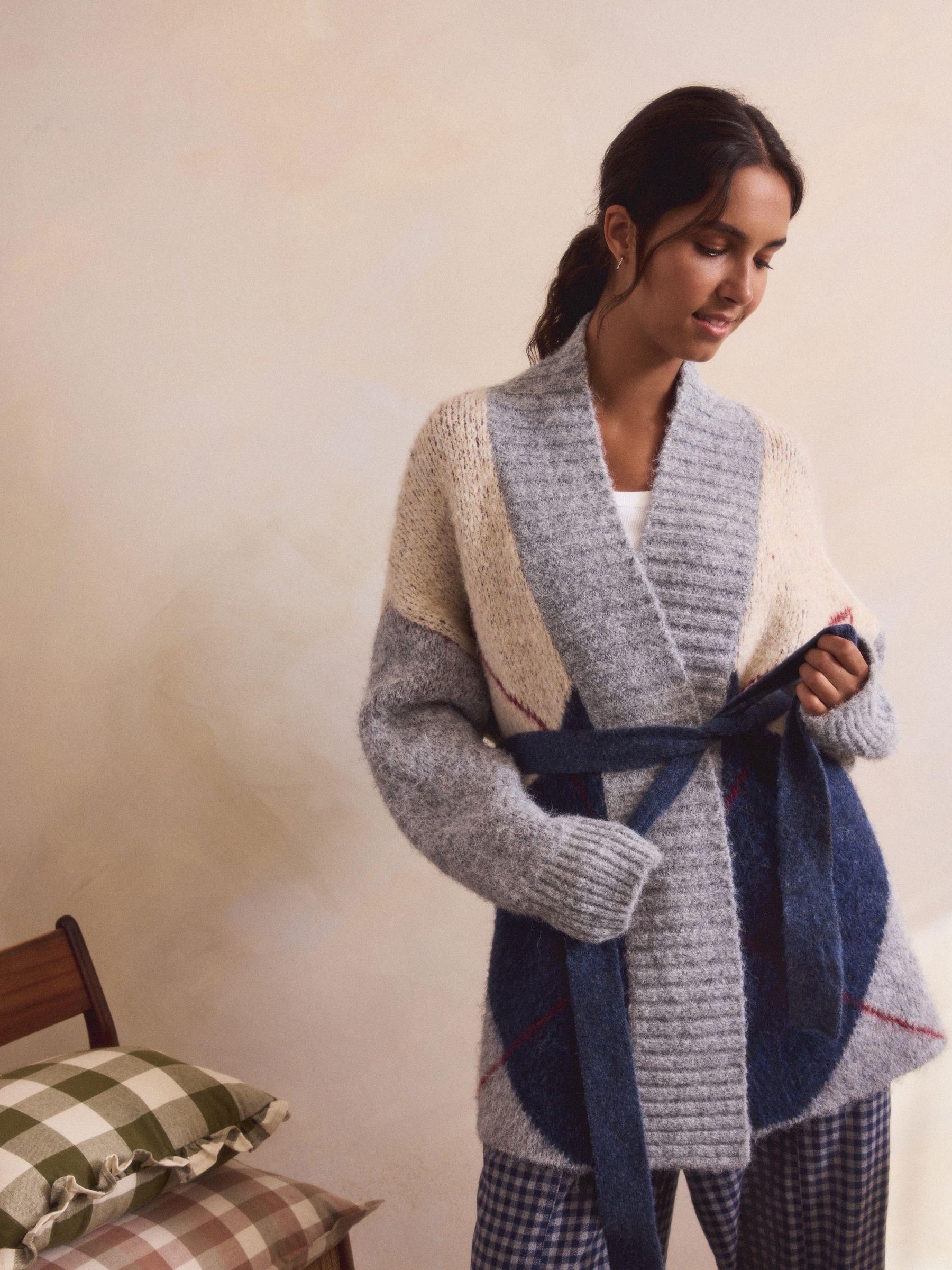 Blauw - Wrap Tie Cardigan