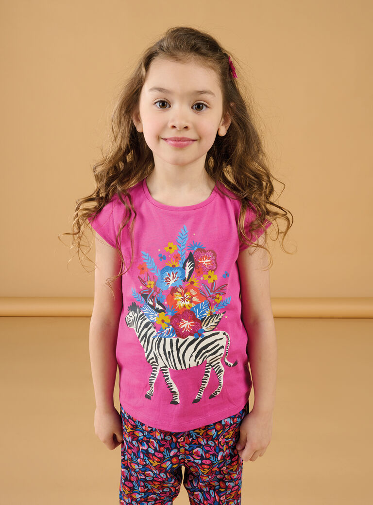 T-shirt grenadine à motifs zèbre et fleurs