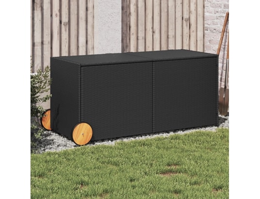 VIDAXL - Coffre Boîte de rangement de jardin et roues noir 283l résine tress...