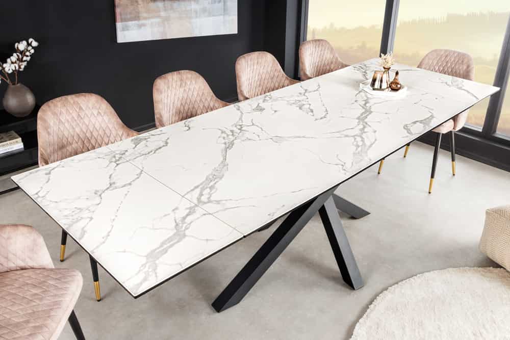 Ausziehbarer Esstisch MARVELOUS 180-220-260cm weiß Marmor Keramik made in Italy