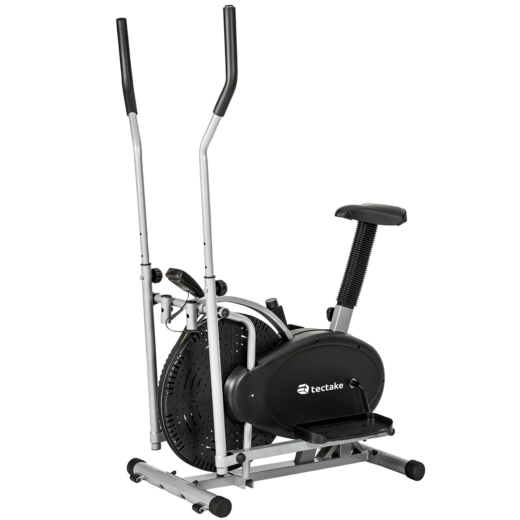 tectake® Crosstrainer, 2 in 1, stufenlos einstellbar, gepolsterte und höhenverstellbare Griffe, rollbar, inklusive Trainingscomputer