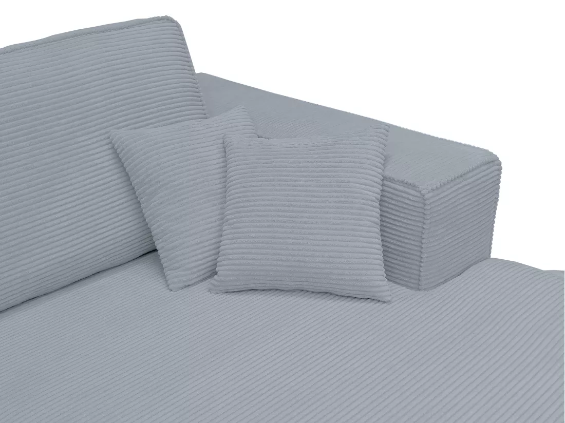 Canapé d'angle droit convertible express en velours côtelé gris clair - Couchage 140 cm - Matelas 13 cm AMELIA II