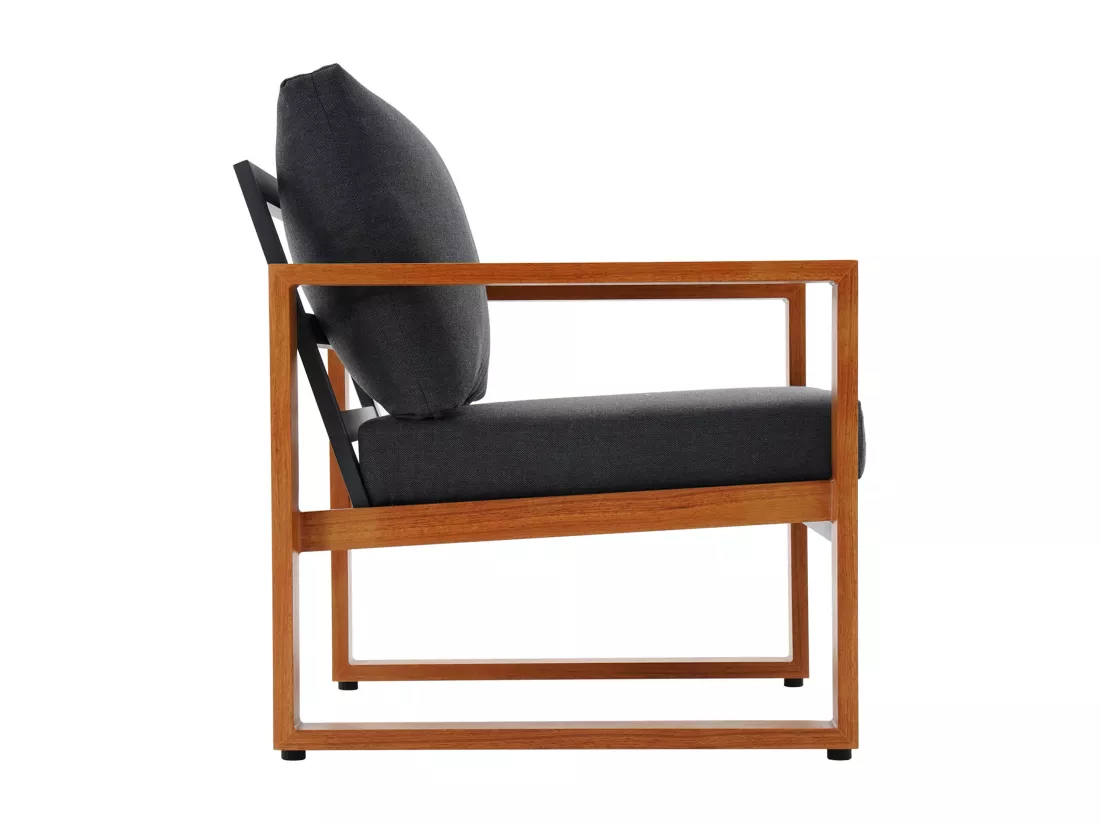 Salon de jardin en aluminium : un canapé 3 places, 2 fauteuils et une table basse - Naturel coussins noirs - JALLY de MYLIA