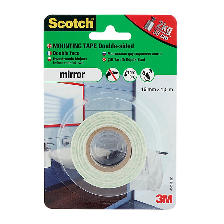 Adhésif double face miroir 19 mm x 1,5 m