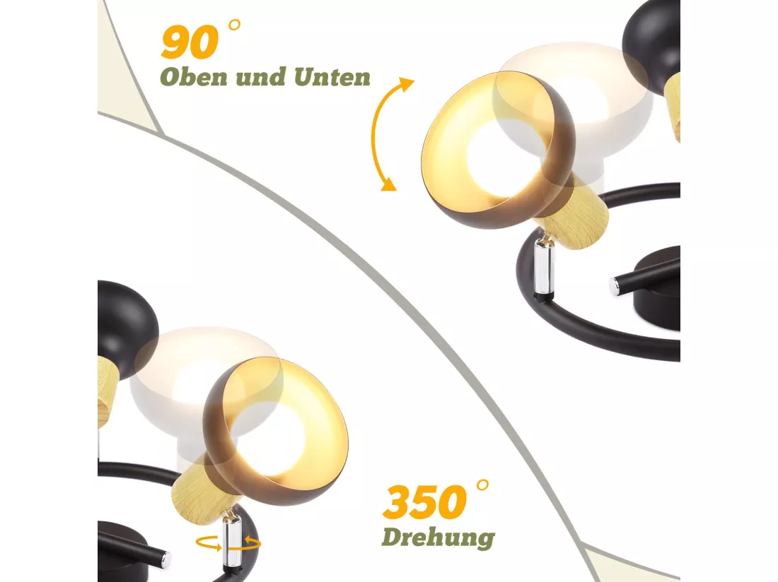 NETTLIFE Spot de plafond 3 flammes E14 plafonnier vintage orientable à 350° pour couloir salon