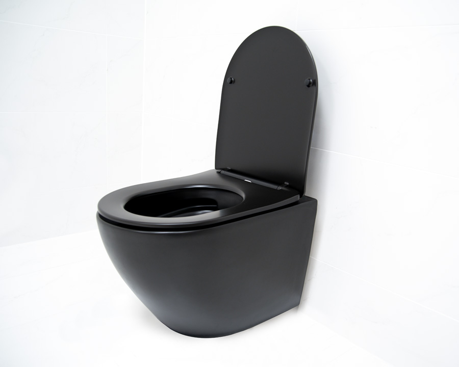 SaniGoods Apollo mat zwarte toiletpot inclusief zitting anti-kalk 48cm