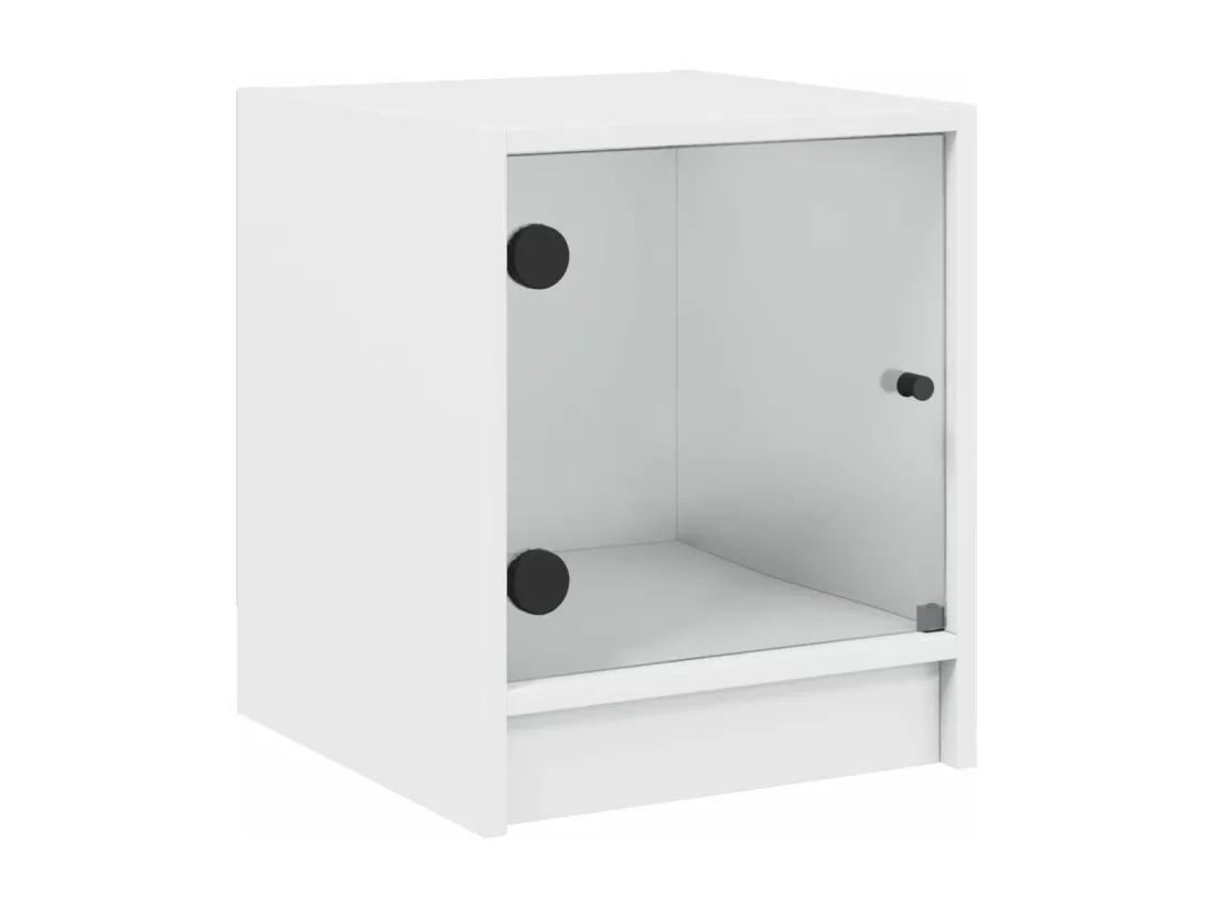 Table de chevet avec porte en verre blanc 35x37x42 cm