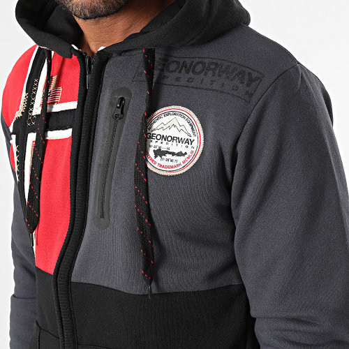 Sweat Zippé Capuche Gris Anthracite Noir Rouge