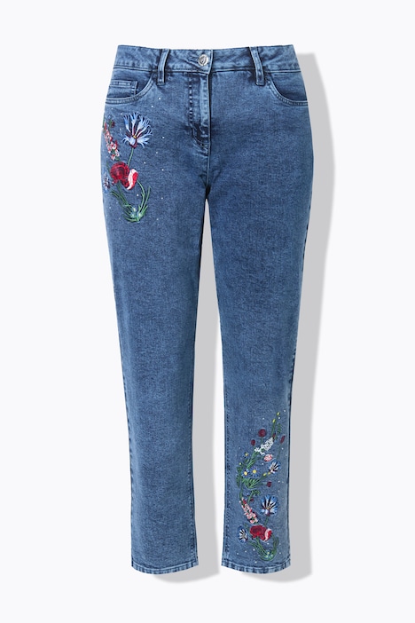 Jeans, Loose Fit, Blumen-Stickerei, 5-Pocket