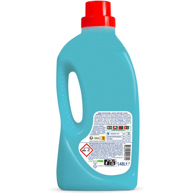 Lessive liquide concentrée Génie Professionnel Fleurs blanches - 37 lavages - Bidon de 1,48 L